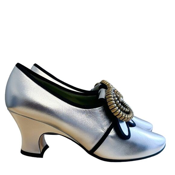 Gucci Bloom Marmont Silver GG Logo Heeled Loafers 40 - Picture 10 of 13